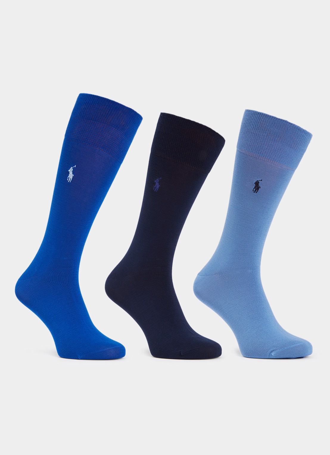 Ralph Lauren Mercerized sokken met logoborduring in 3-pack - voorkant 2 blauw