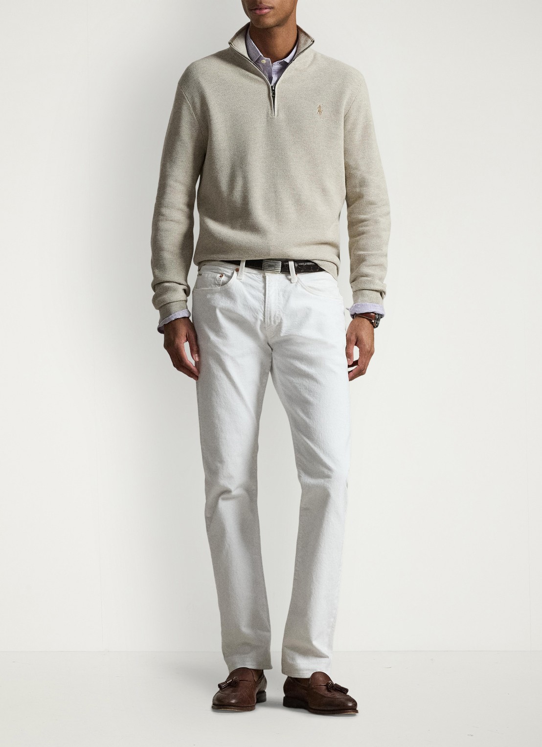 Ralph Lauren Mesh-gebreide katoenen trui met rits - detail 3 light walnut brown / brown