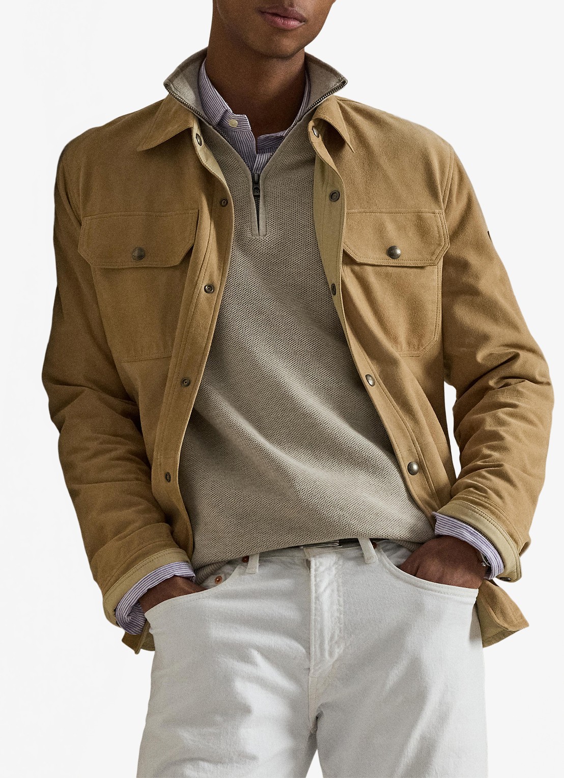 Ralph Lauren Mesh-gebreide katoenen trui met rits - voorkant 2 light walnut brown / brown