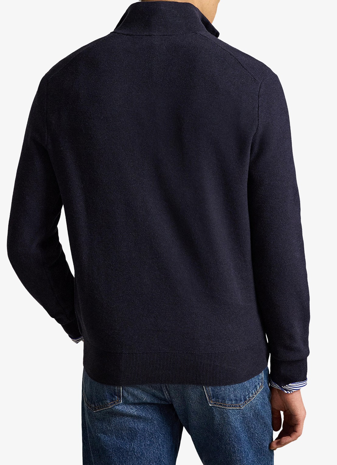 Ralph Lauren Mesh-gebreide katoenen trui met rits - achterkant navy heather / blauw