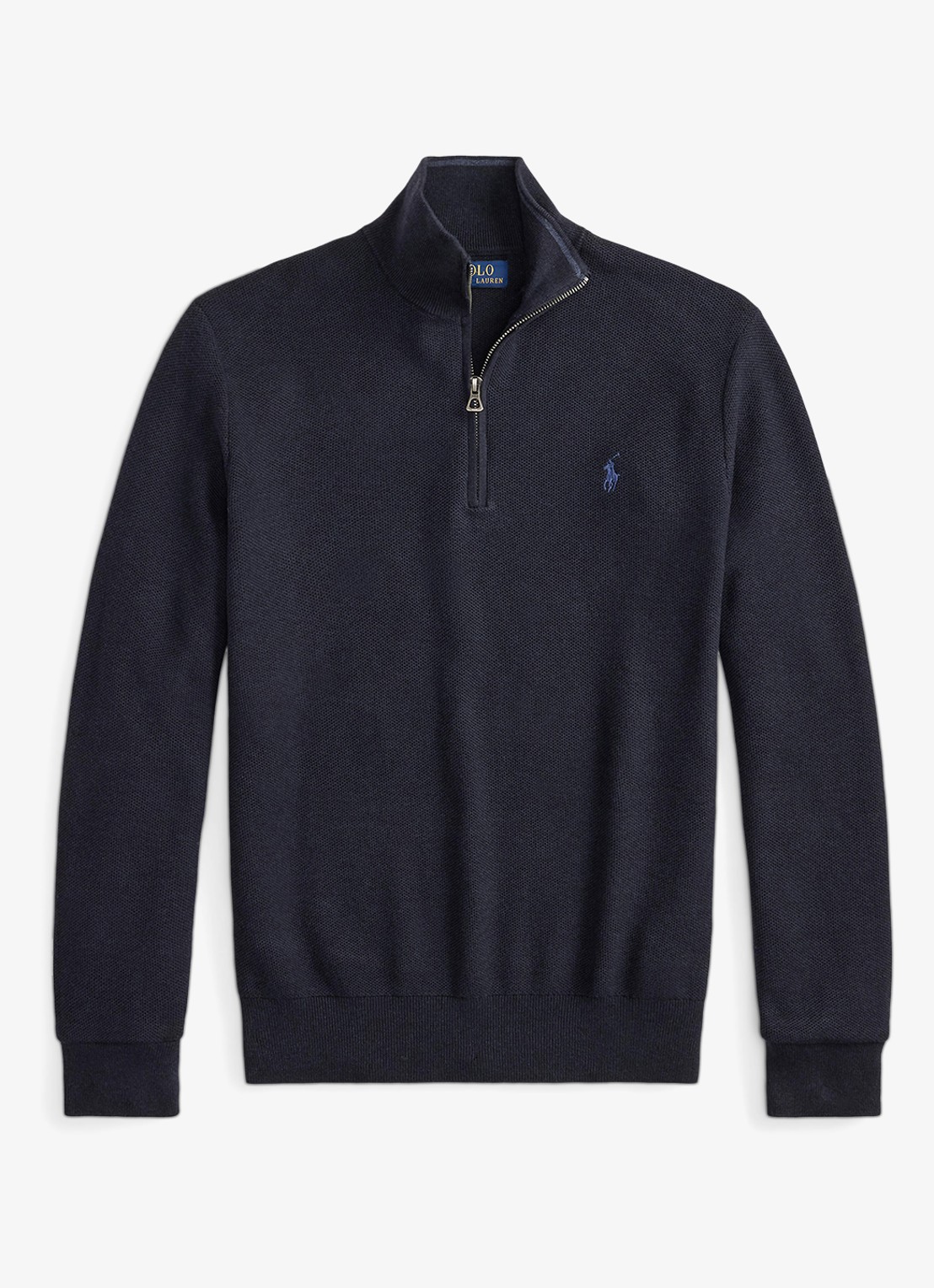 Ralph Lauren Mesh-gebreide katoenen trui met rits - voorkant 2 navy heather / blauw