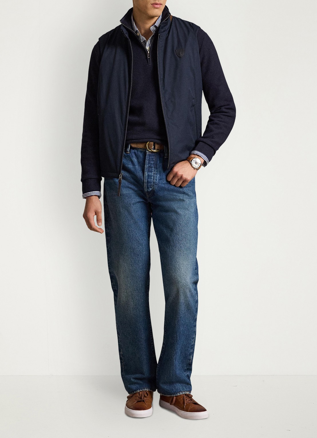 Ralph Lauren Mesh-gebreide katoenen trui met rits - voorkant 3 navy heather / blauw