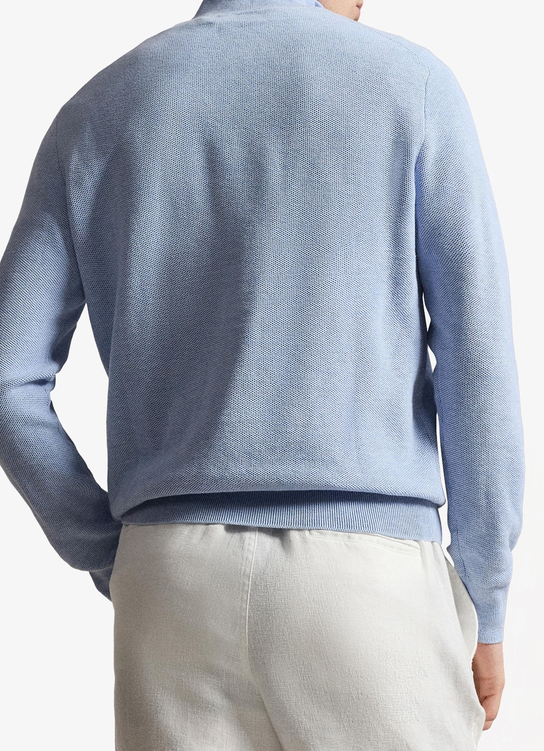 Ralph Lauren Mesh-gebreide katoenen trui met rits - achterkant blue hyacith heather / blauw