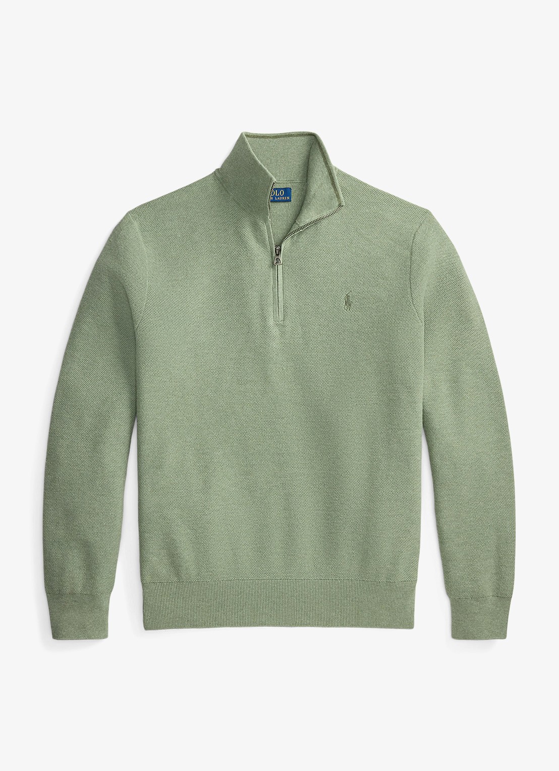 Ralph Lauren Mesh-gebreide katoenen trui met rits - voorkant 4 fern green heather / groen