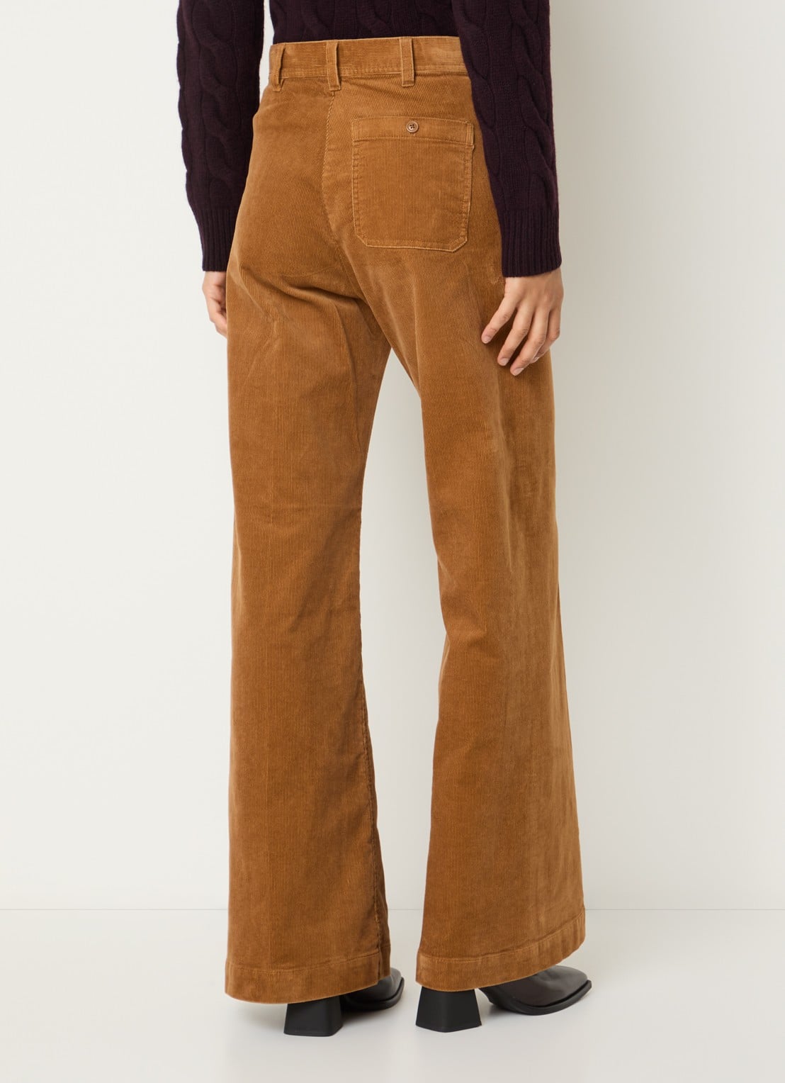 Ralph Lauren Mid waist flared fit broek van corduroy met paspelzakken - achterkant camel