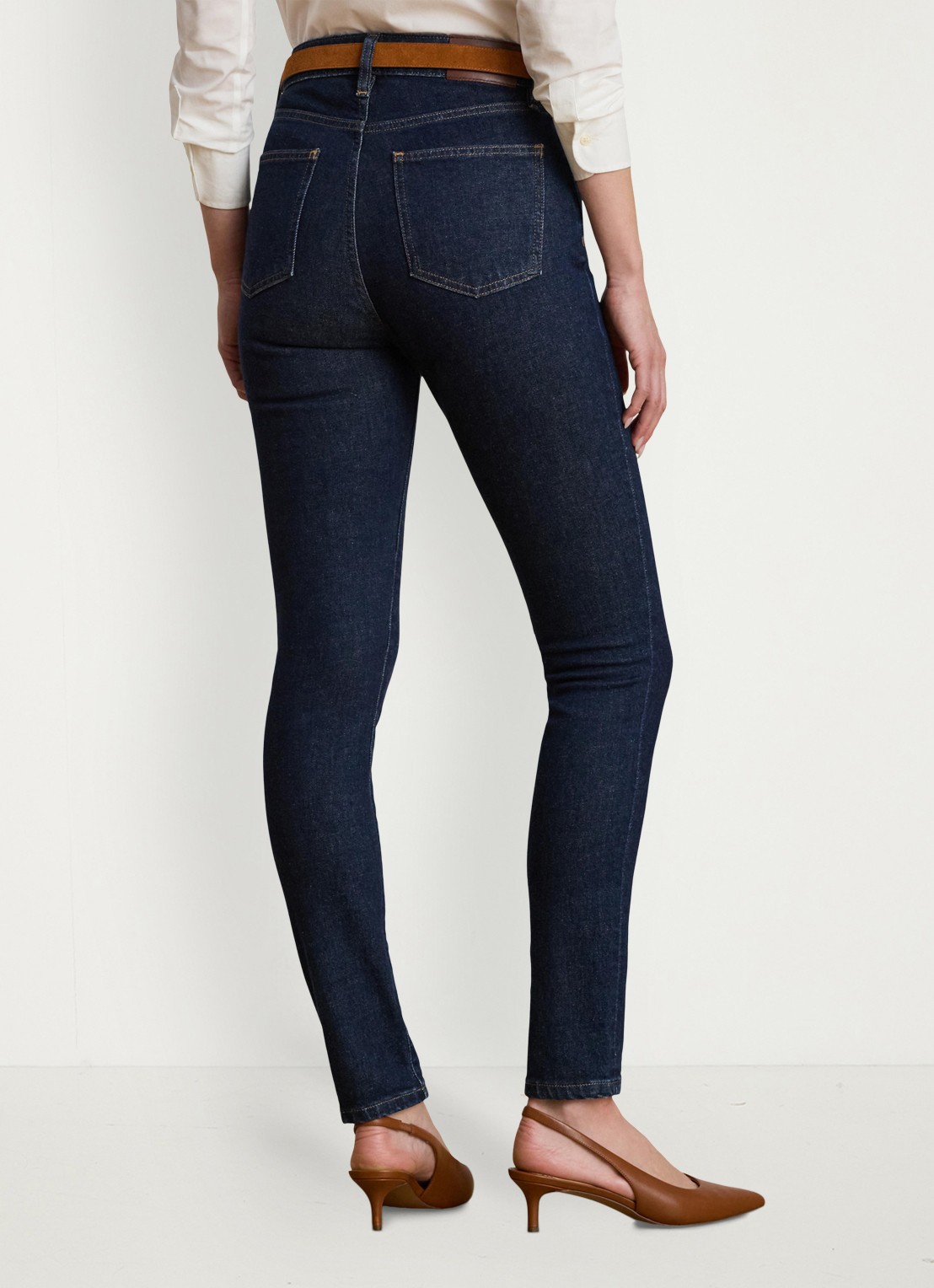 Ralph Lauren Mid waist slim fit jeans met donkere wassing - achterkant rinse wash / indigo