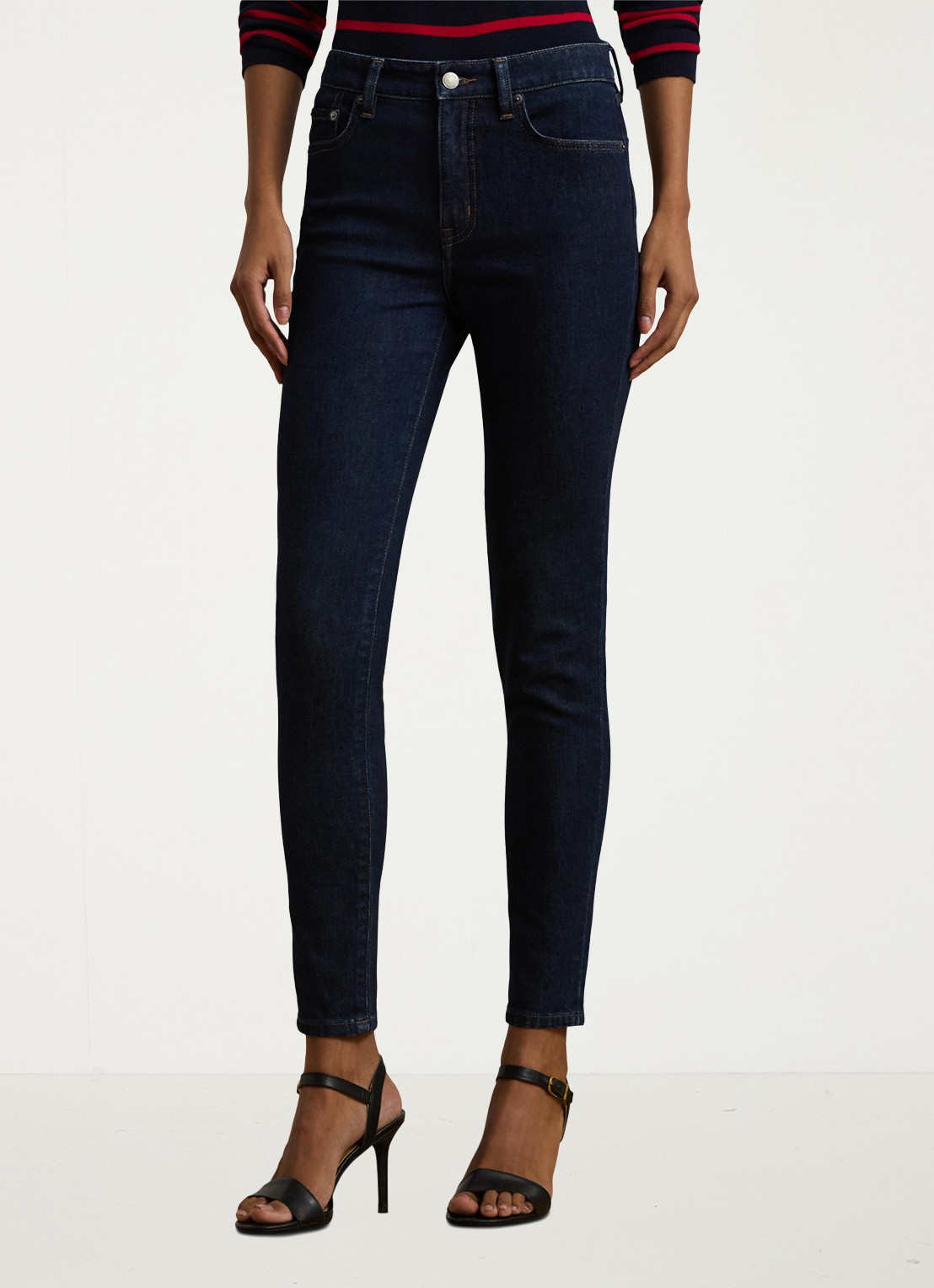Ralph Lauren Mid waist slim fit jeans met donkere wassing - detail 7 rinse wash / indigo
