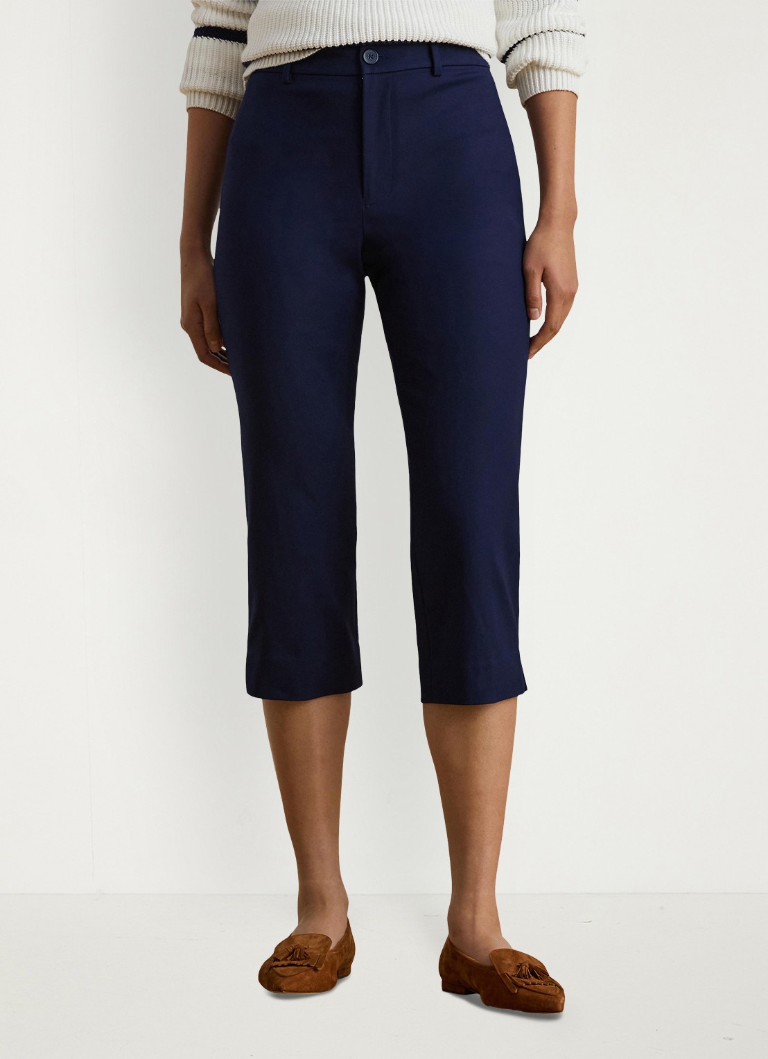 Ralph Lauren Mid waist straight fit capri broek - detail donkerblauw