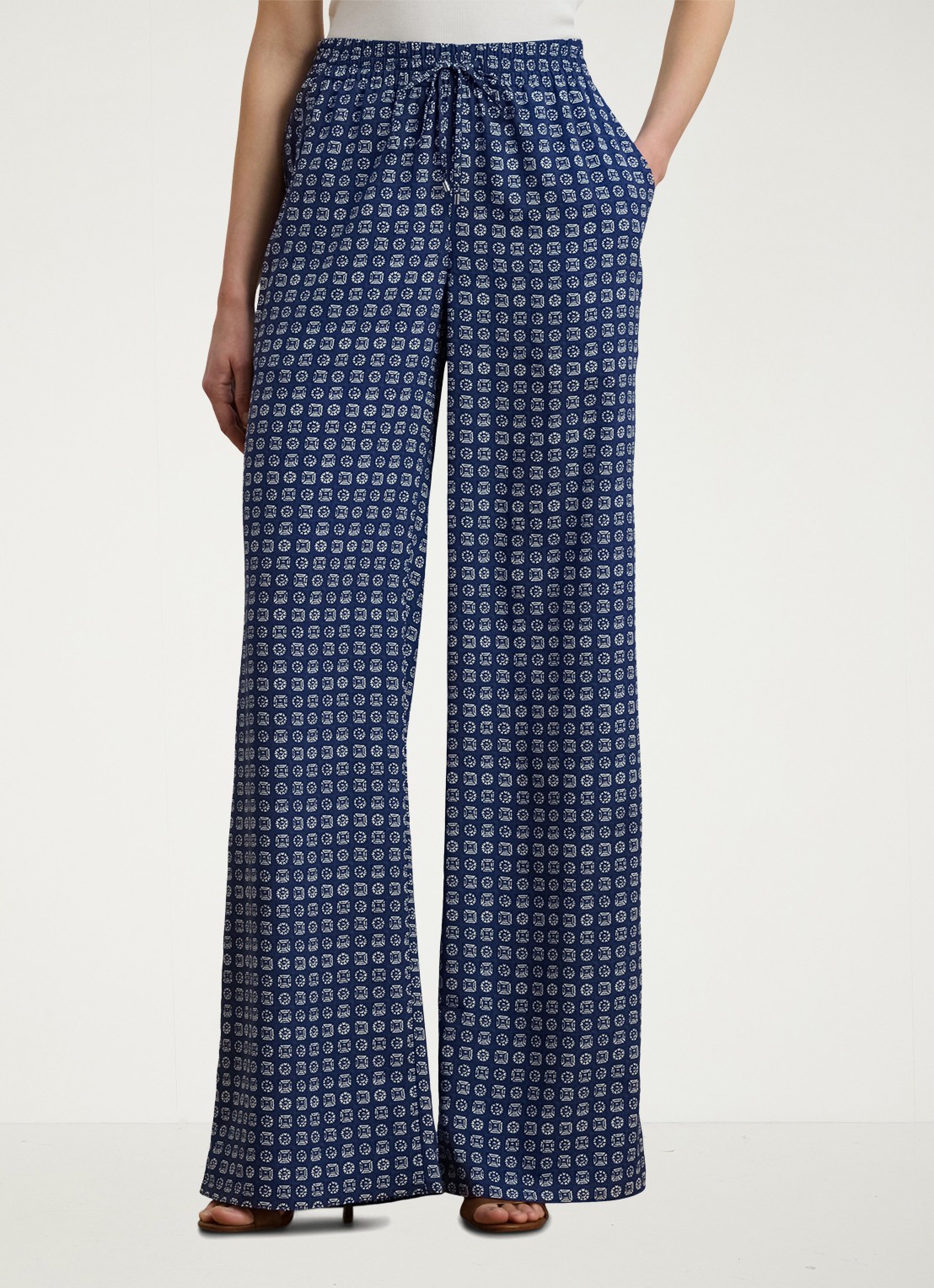 Ralph Lauren Mid waist wide fit broek met print - detail blauw