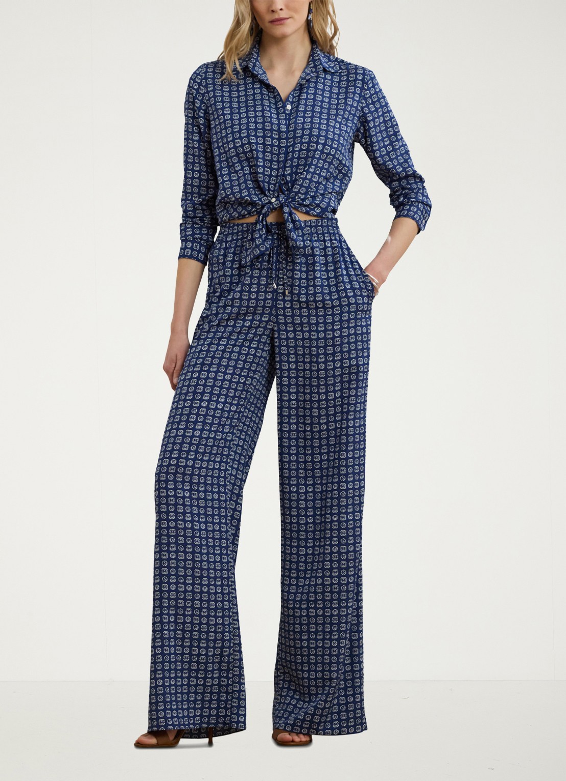 Ralph Lauren Mid waist wide fit broek met print - voorkant 4 blauw