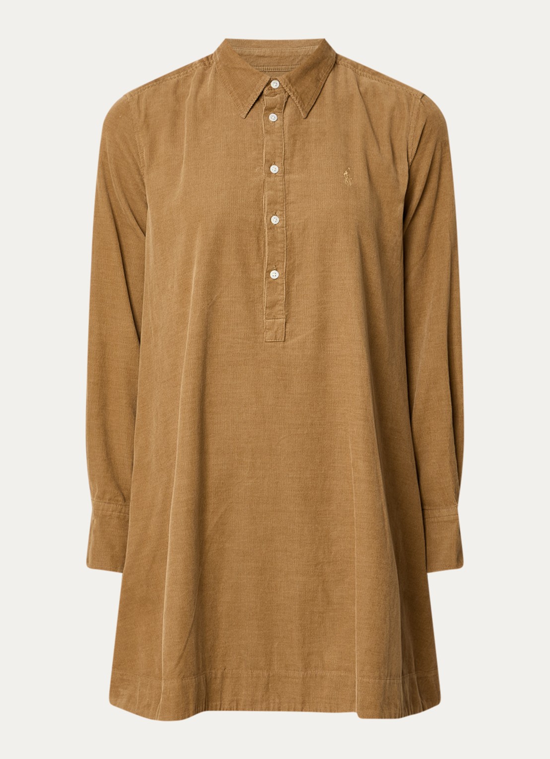 Ralph Lauren Midi A-lijn jurk van corduroy met logoborduring - voorkant oranje