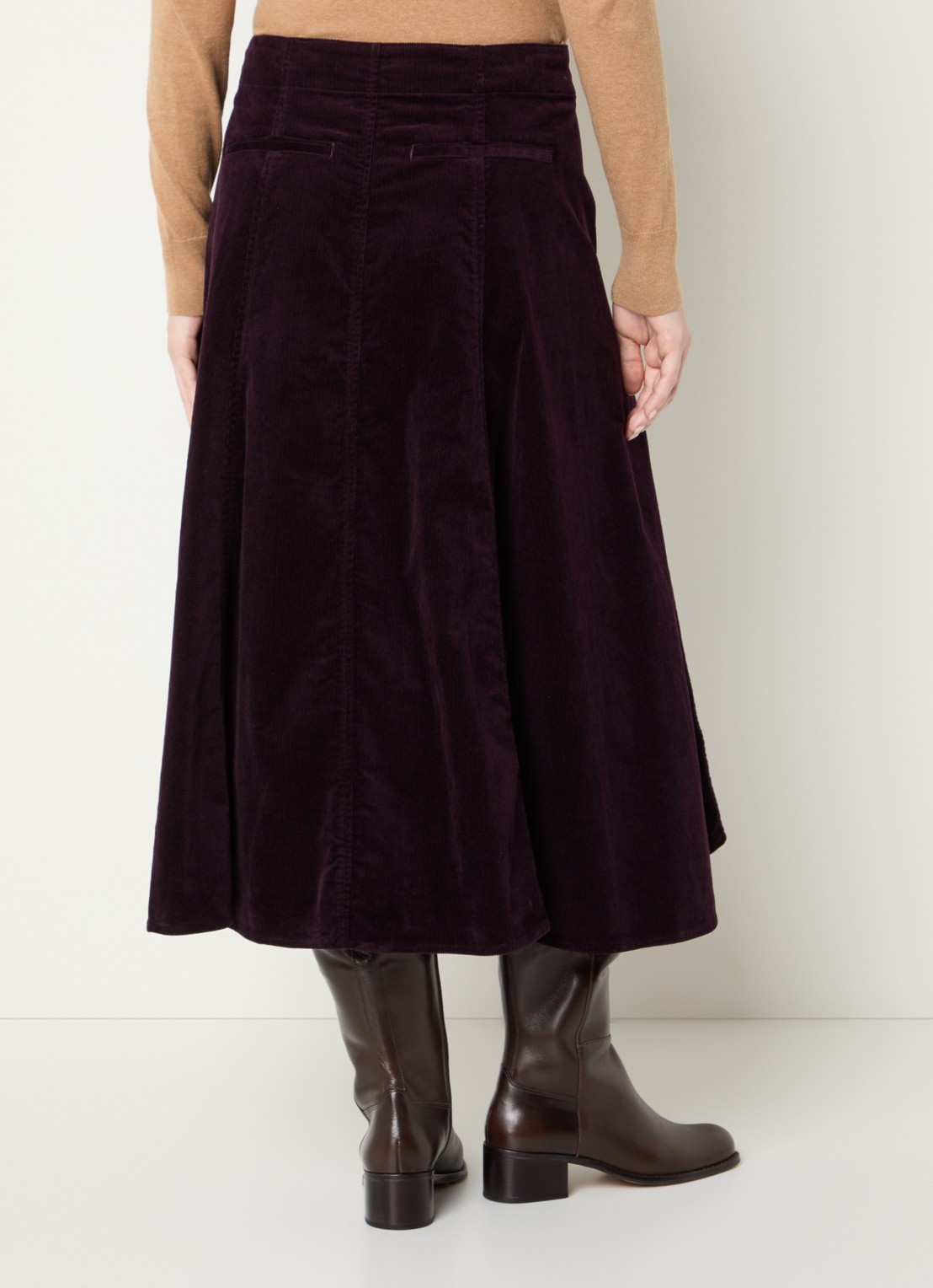 Ralph Lauren Midi A-lijn rok van corduroy met steekzakken - achterkant 3 aubergine