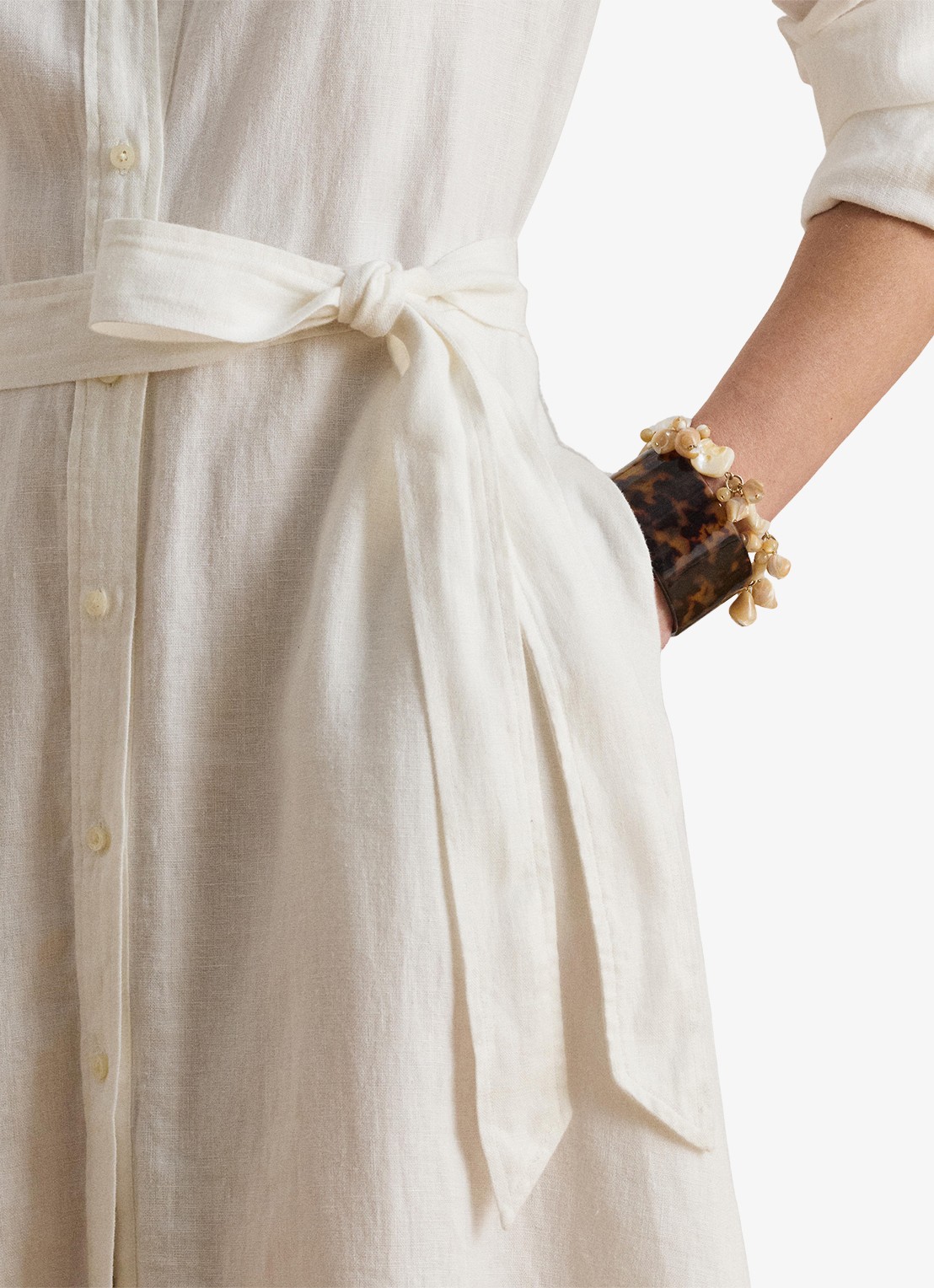 Ralph Lauren Midi blouse jurk met strikceintuur - detail 4 wit