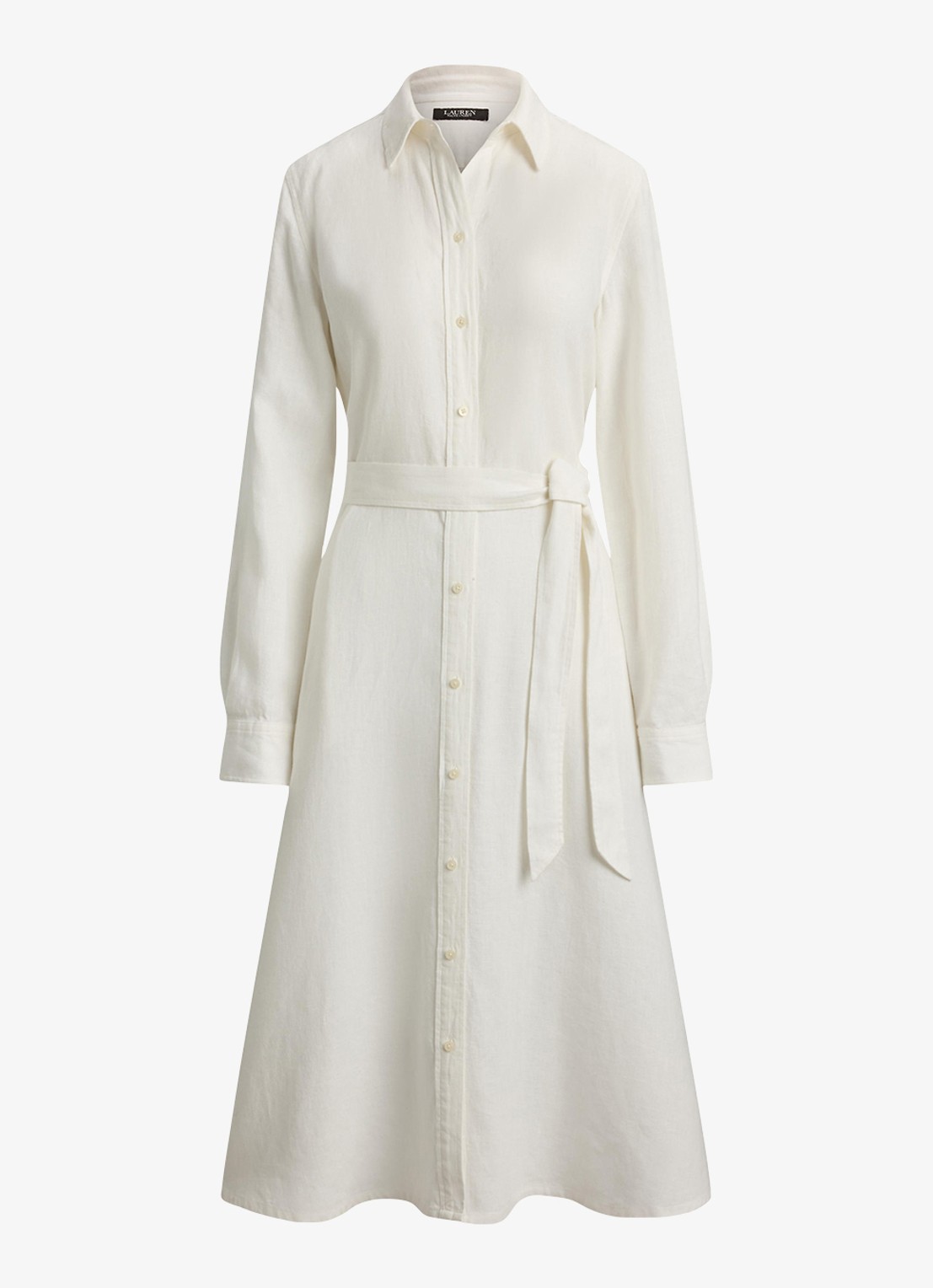 Ralph Lauren Midi blouse jurk met strikceintuur - voorkant wit