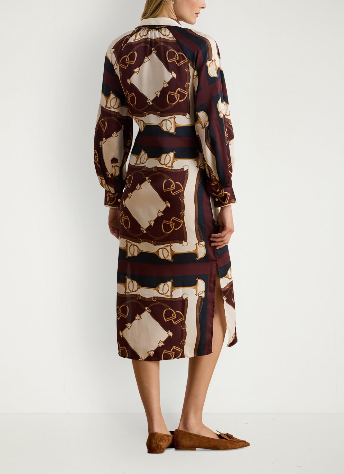Ralph Lauren Midi blousejurk met ballonmouw - achterkant 4 navy / donkerblauw