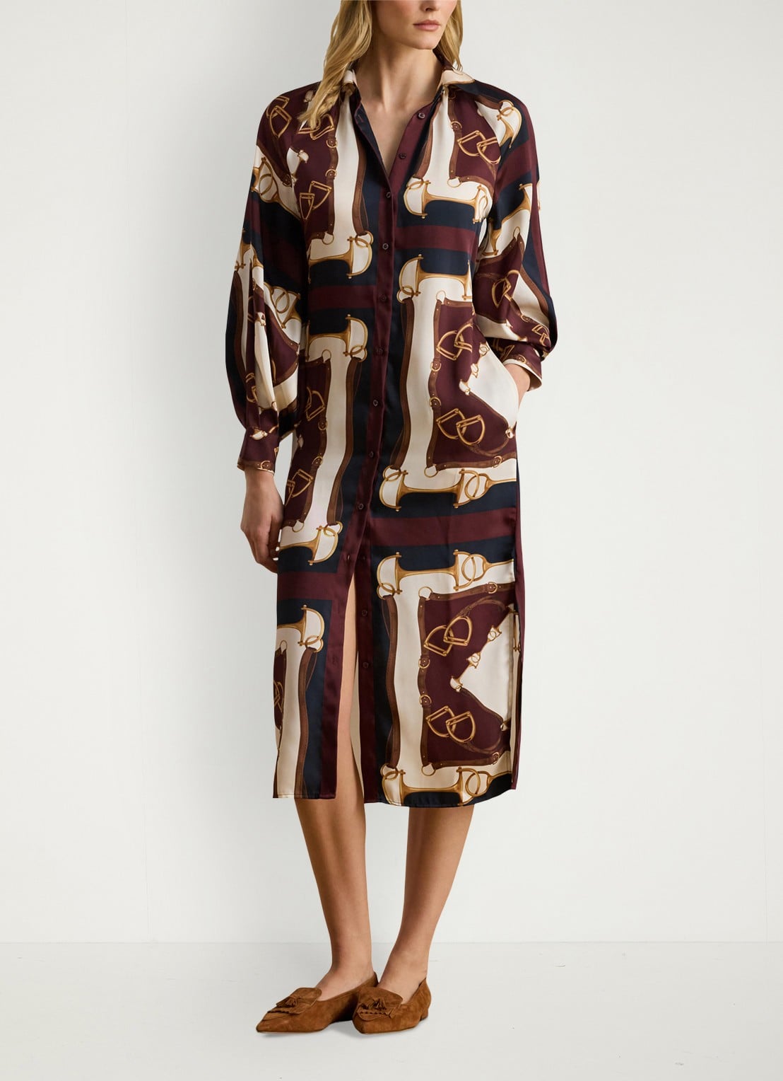 Ralph Lauren Midi blousejurk met ballonmouw - detail navy / donkerblauw