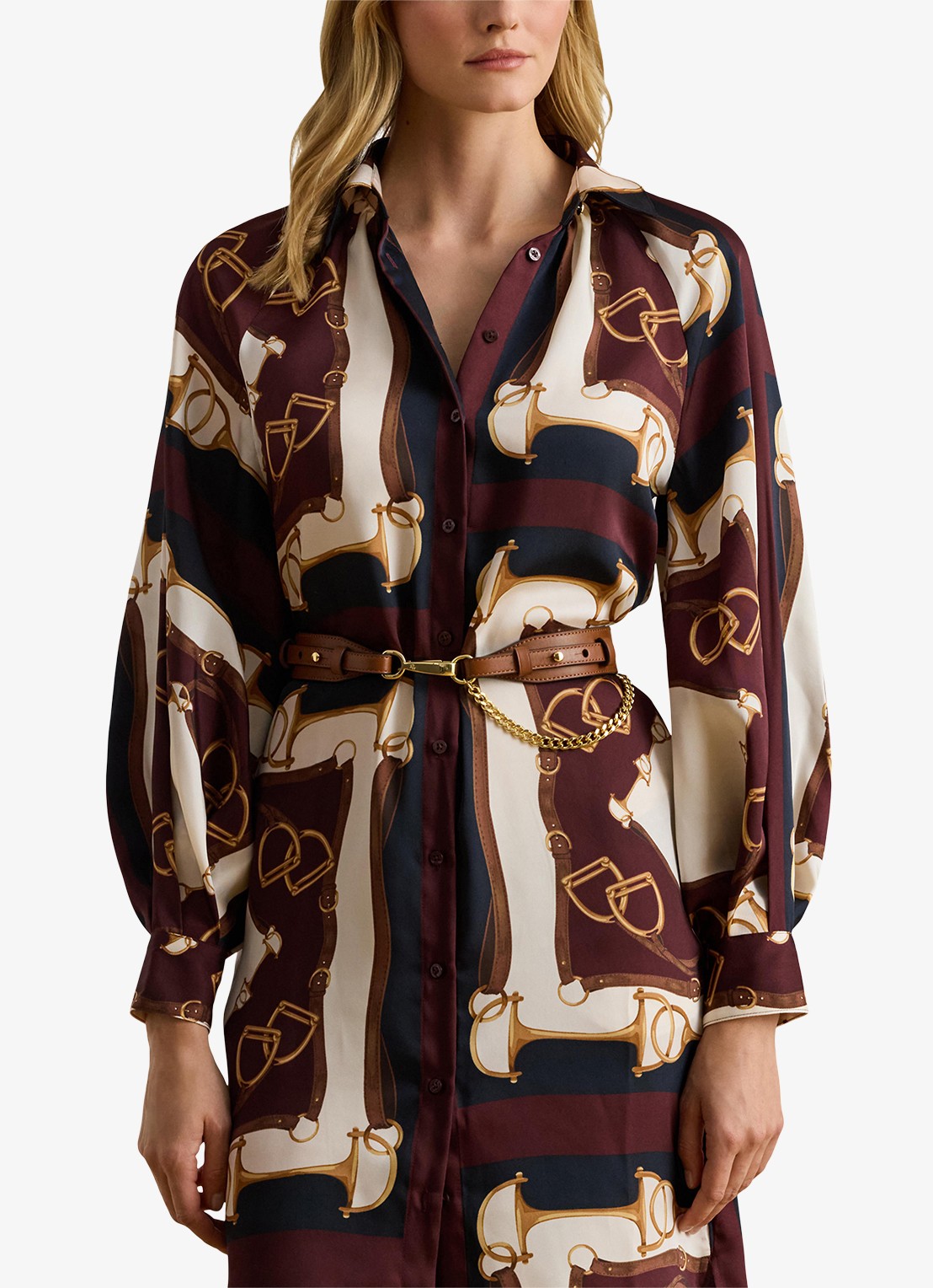 Ralph Lauren Midi blousejurk met ballonmouw - detail 2 navy / donkerblauw