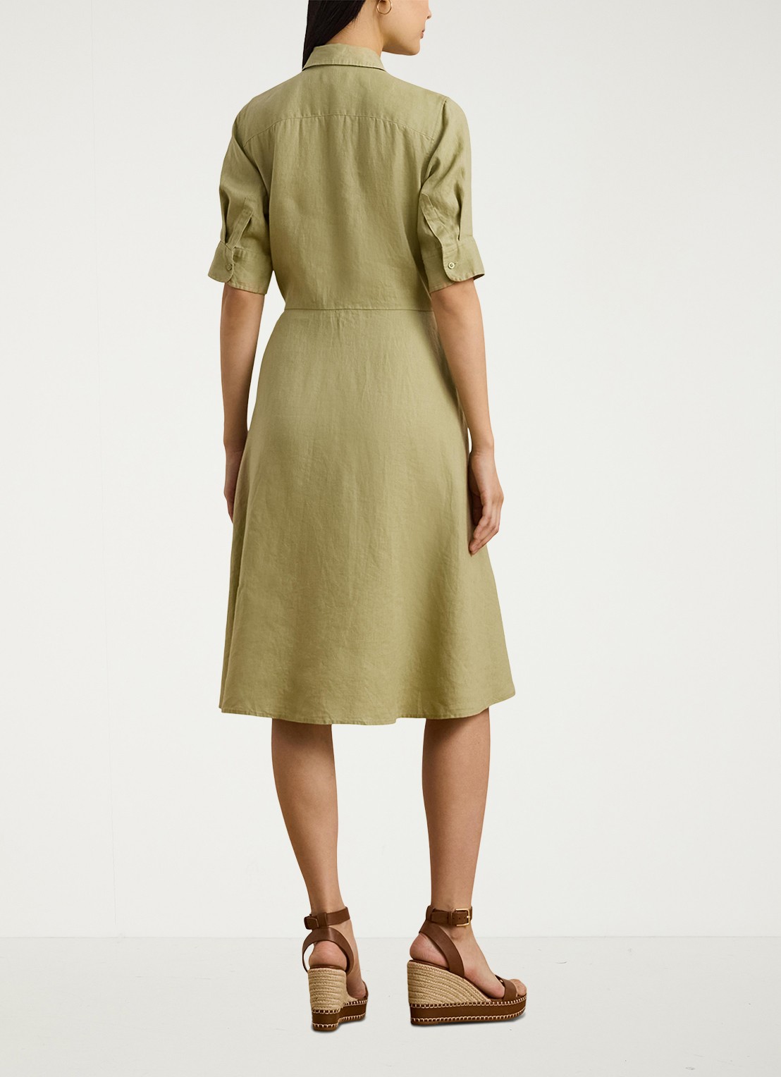 Ralph Lauren Midi blousejurk met gestrikt detail - achterkant 3 light olive / groen