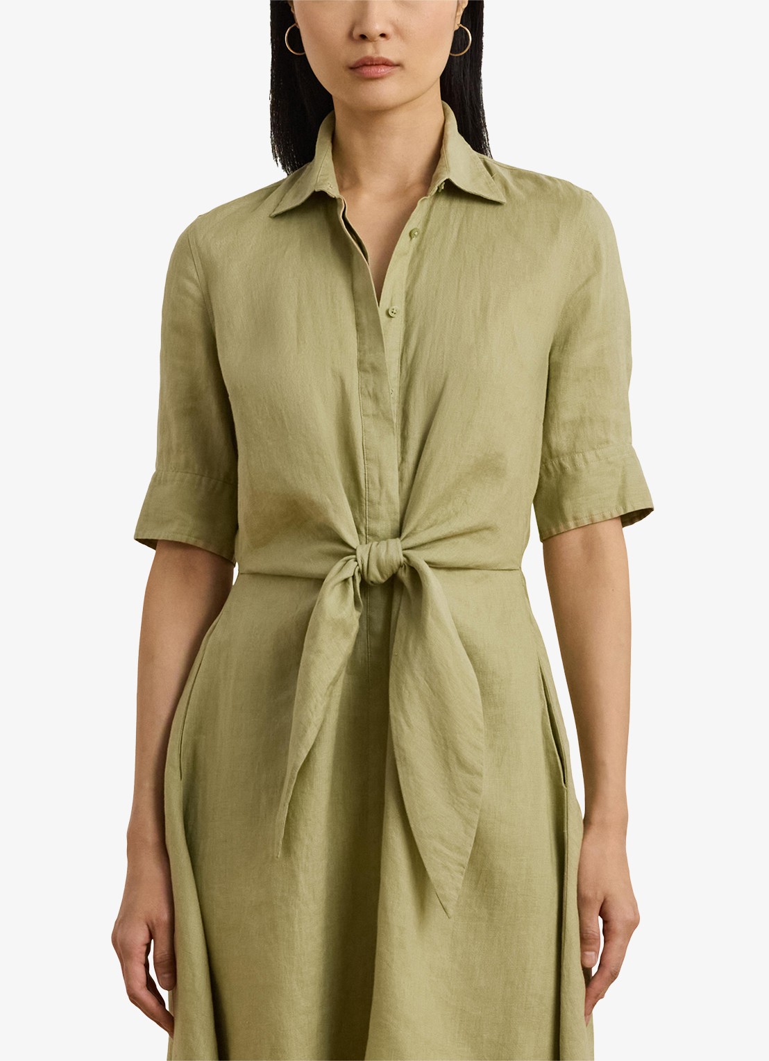 Ralph Lauren Midi blousejurk met gestrikt detail - detail 4 light olive / groen