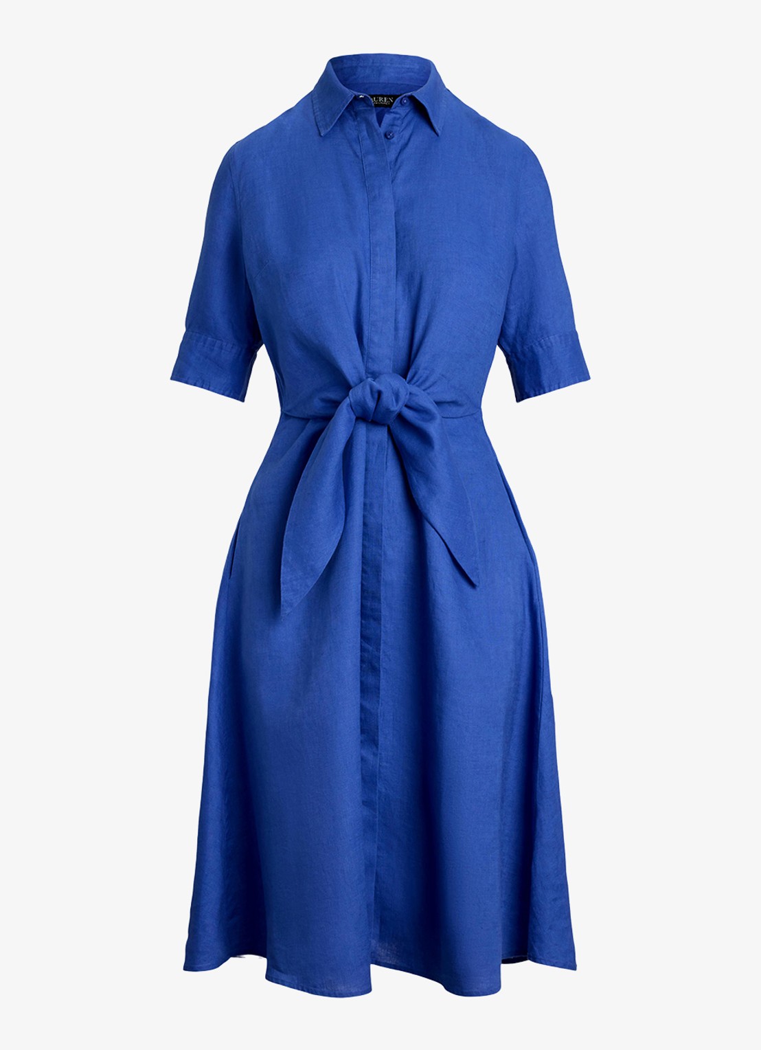 Ralph Lauren Midi blousejurk met gestrikt detail - voorkant 2 blue lapis / blauw