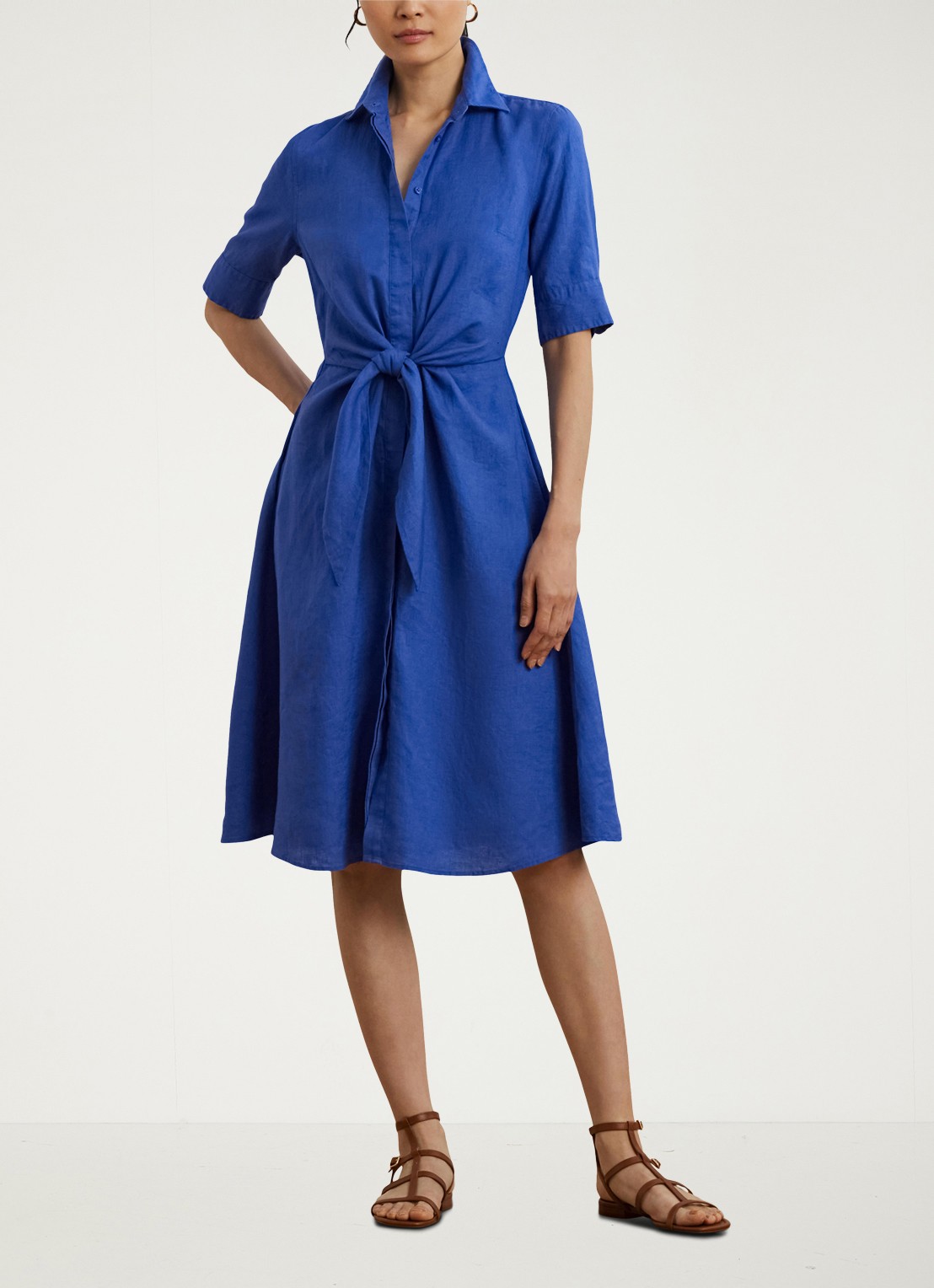 Ralph Lauren Midi blousejurk met gestrikt detail - voorkant 3 blue lapis / blauw