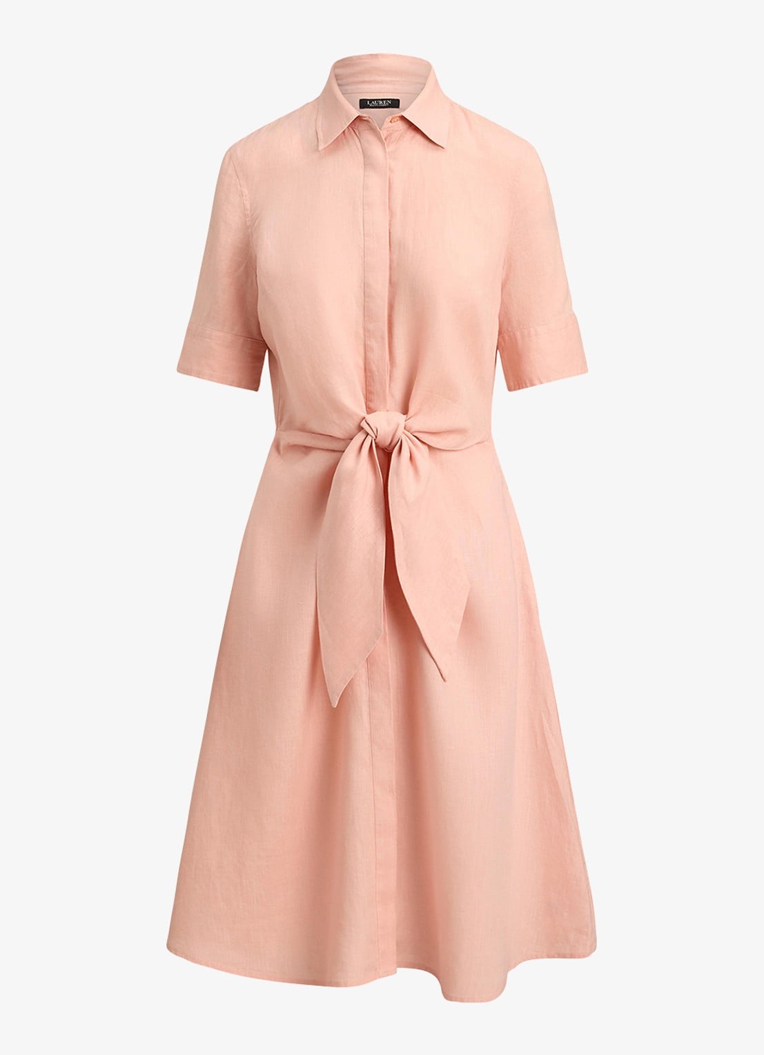 Ralph Lauren Midi blousejurk met gestrikt detail - voorkant pink rhodonite / roze