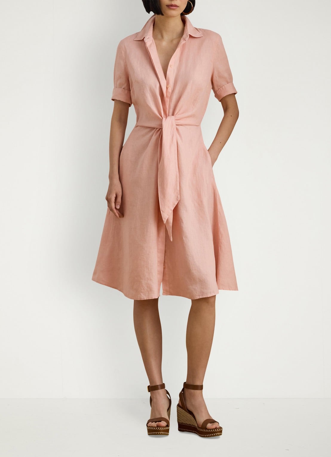 Ralph Lauren Midi blousejurk met gestrikt detail - voorkant 2 pink rhodonite / roze