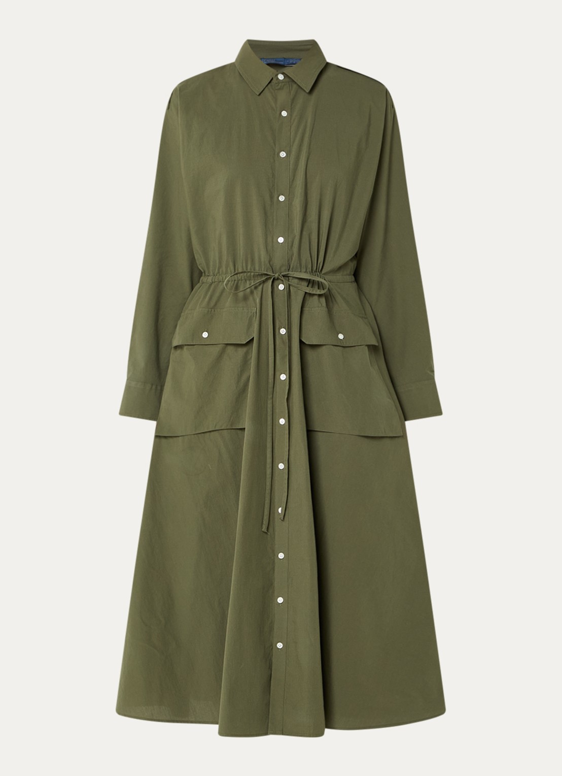 Ralph Lauren Midi blousejurk met klepzakken en strikceintuur - voorkant 2 legergroen