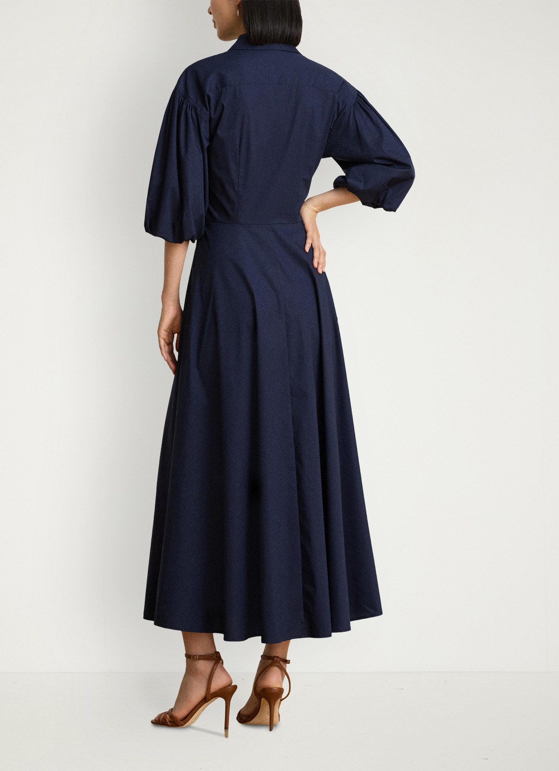 Ralph Lauren Midi blousejurk met knoopdetail en ballonmouwen - achterkant 5 lauren navy / blauw
