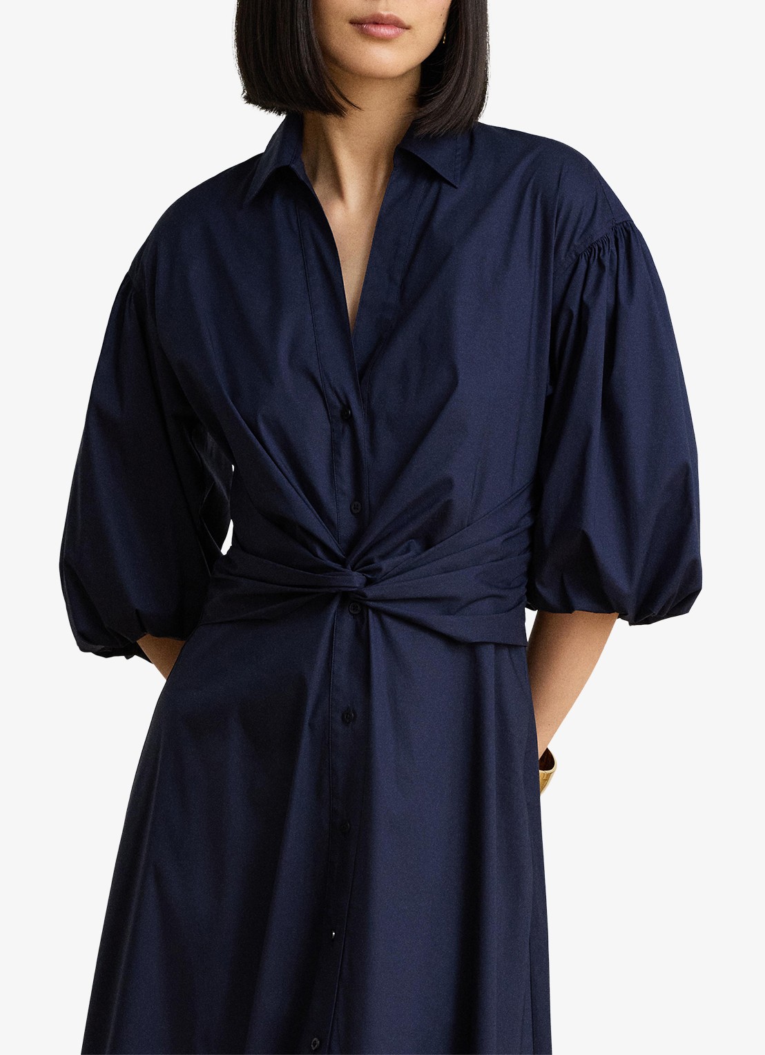 Ralph Lauren Midi blousejurk met knoopdetail en ballonmouwen - detail 3 lauren navy / blauw