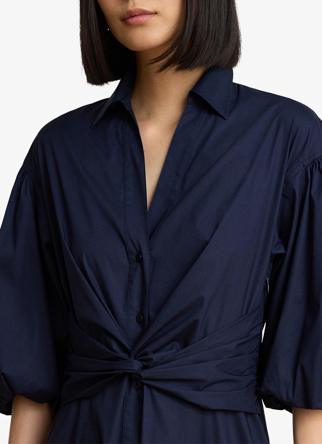Ralph Lauren Midi blousejurk met knoopdetail en ballonmouwen - detail 4 lauren navy / blauw
