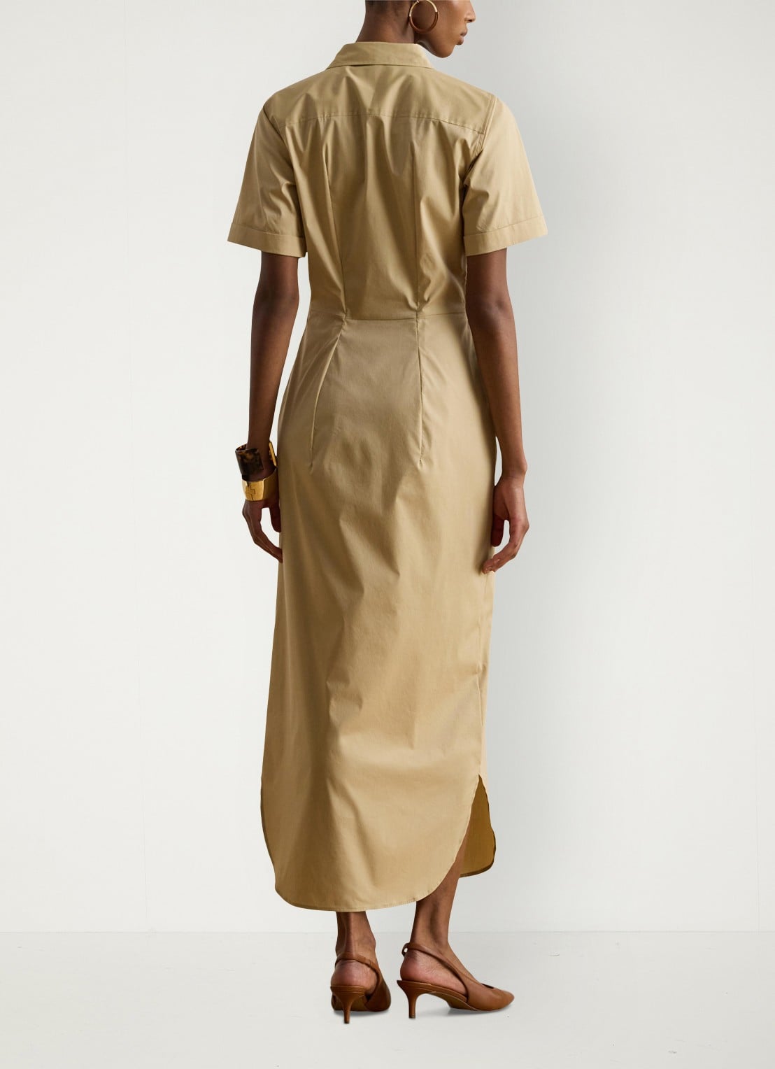 Ralph Lauren Midi blousejurk met plooidetail - achterkant 5 birch tan / beige