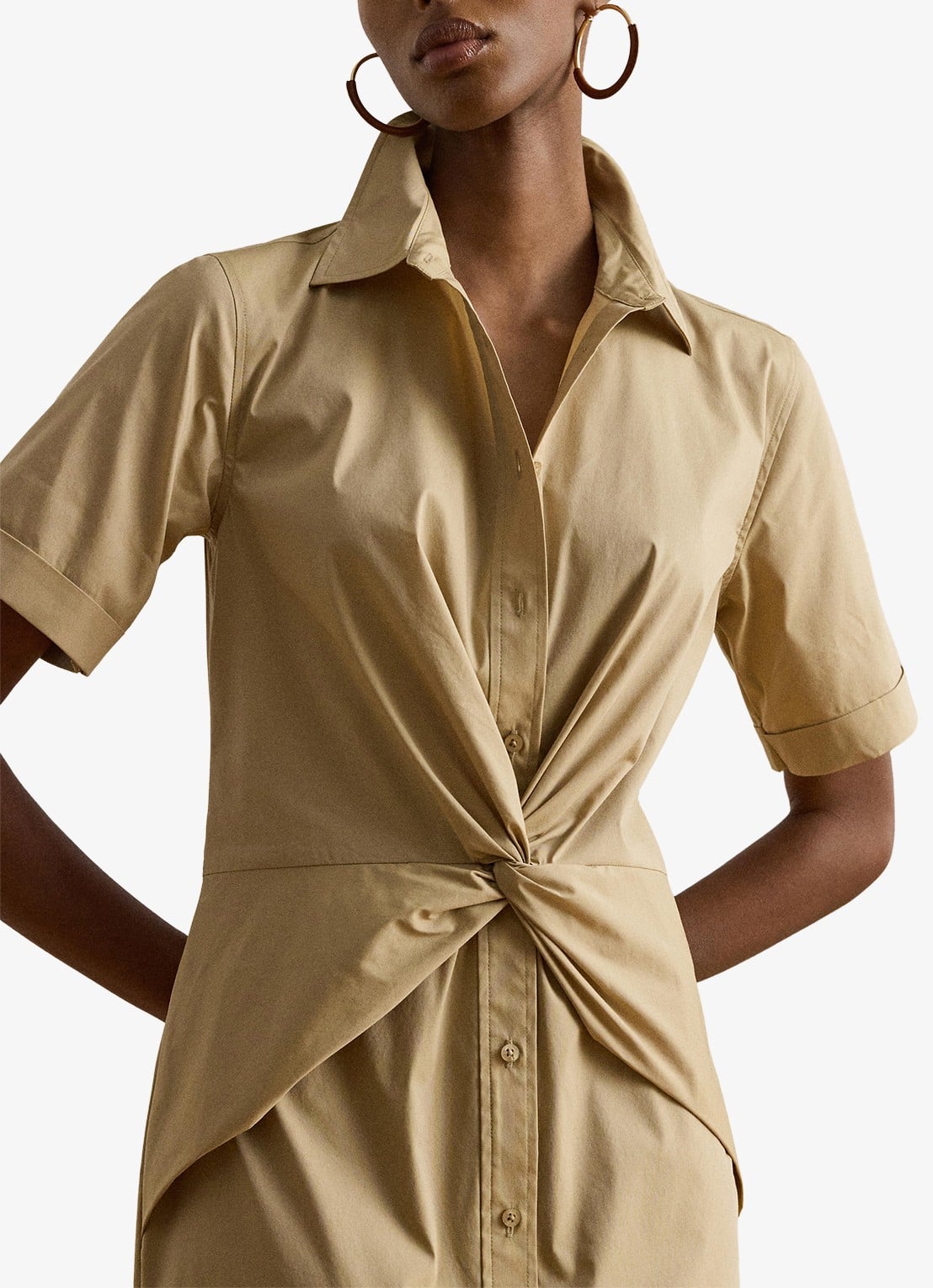 Ralph Lauren Midi blousejurk met plooidetail - detail 4 birch tan / beige