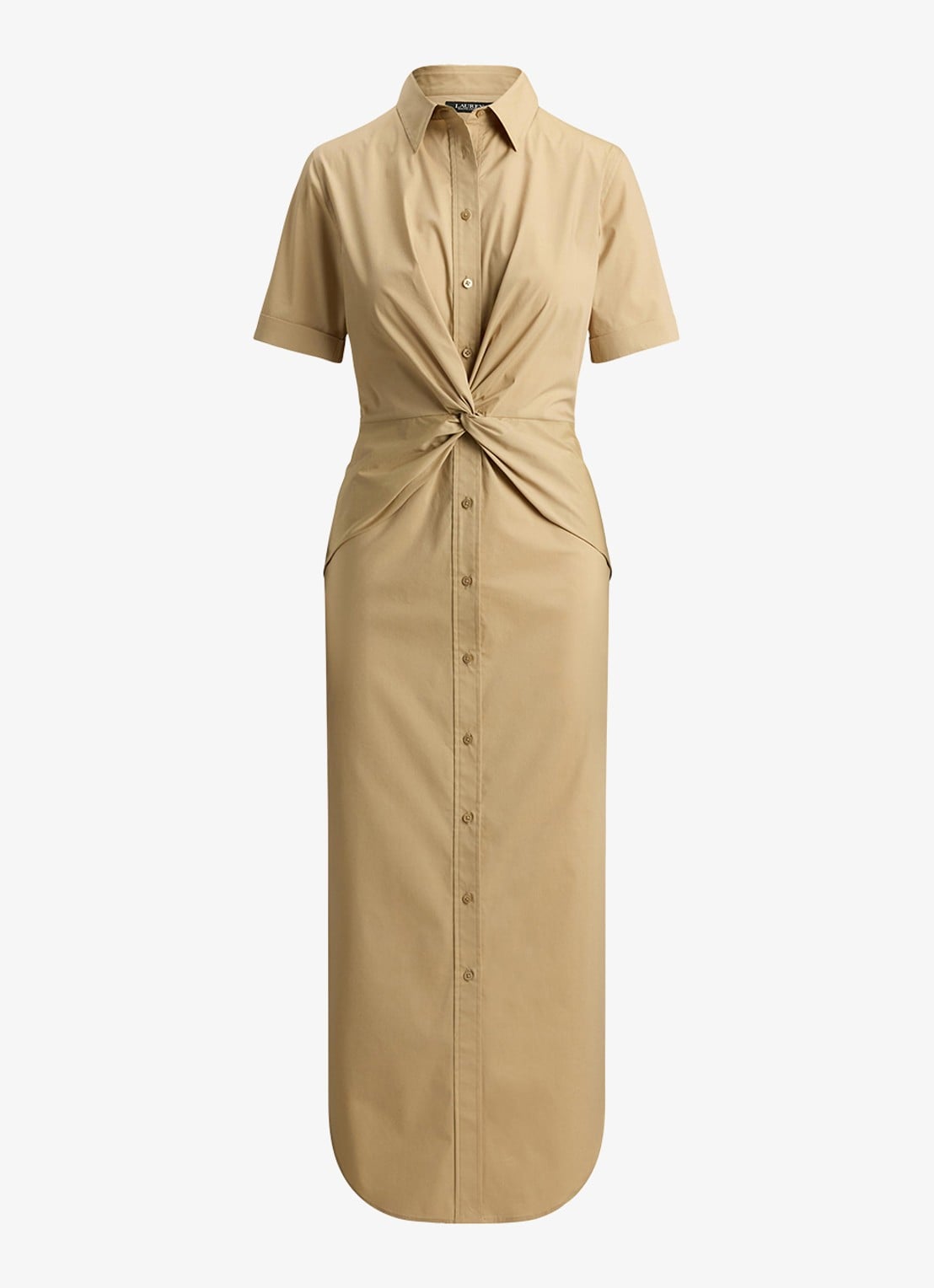 Ralph Lauren Midi blousejurk met plooidetail - voorkant birch tan / beige