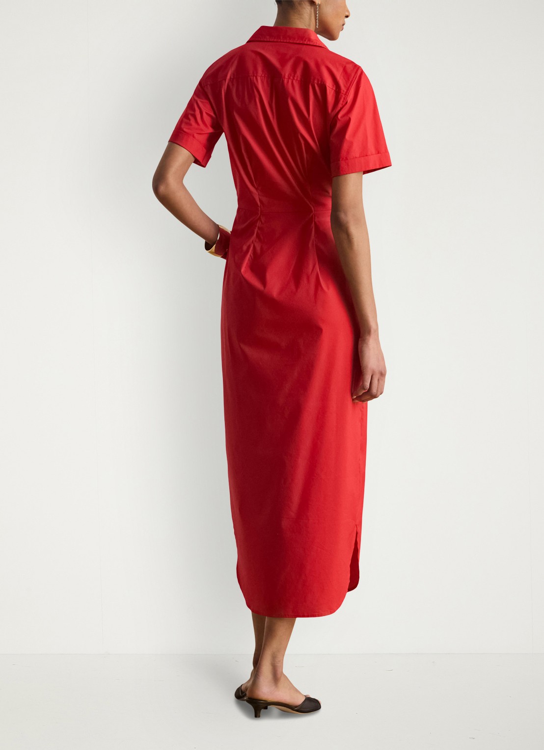 Ralph Lauren Midi blousejurk met plooidetail - achterkant 3 cruise red 2wr6 / rood