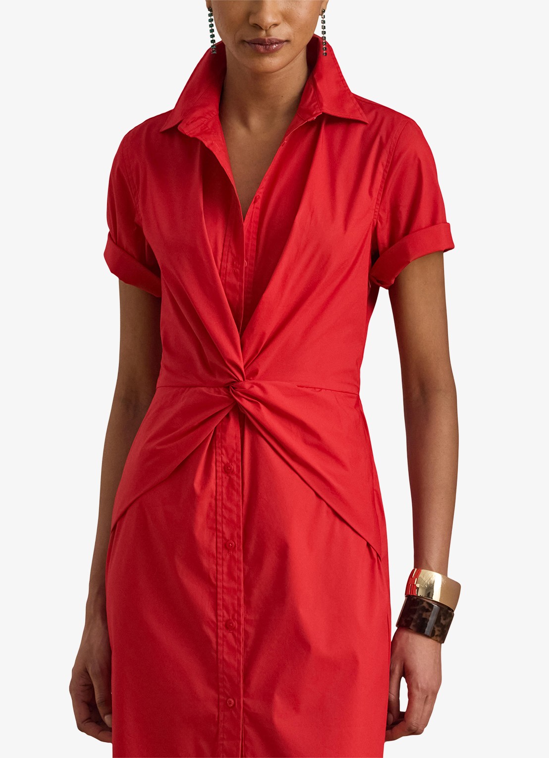 Ralph Lauren Midi blousejurk met plooidetail - detail 4 cruise red 2wr6 / rood