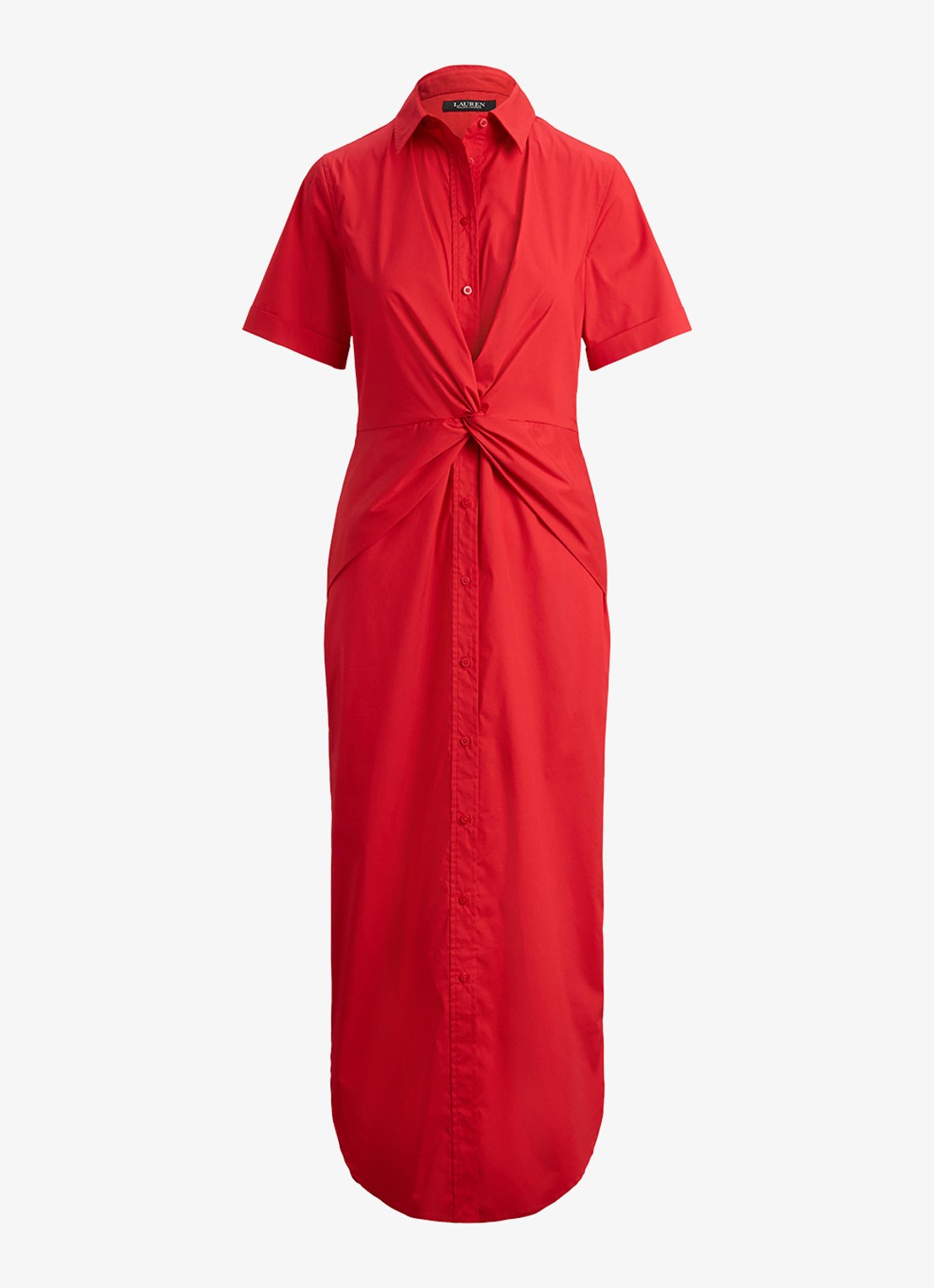 Ralph Lauren Midi blousejurk met plooidetail - voorkant cruise red 2wr6 / rood