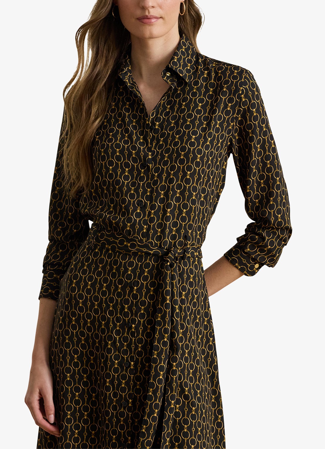 Ralph Lauren Midi blousejurk met print - detail 3 black multi / zwart