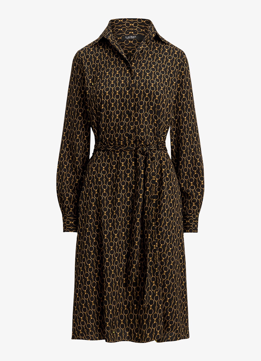 Ralph Lauren Midi blousejurk met print - voorkant black multi / zwart