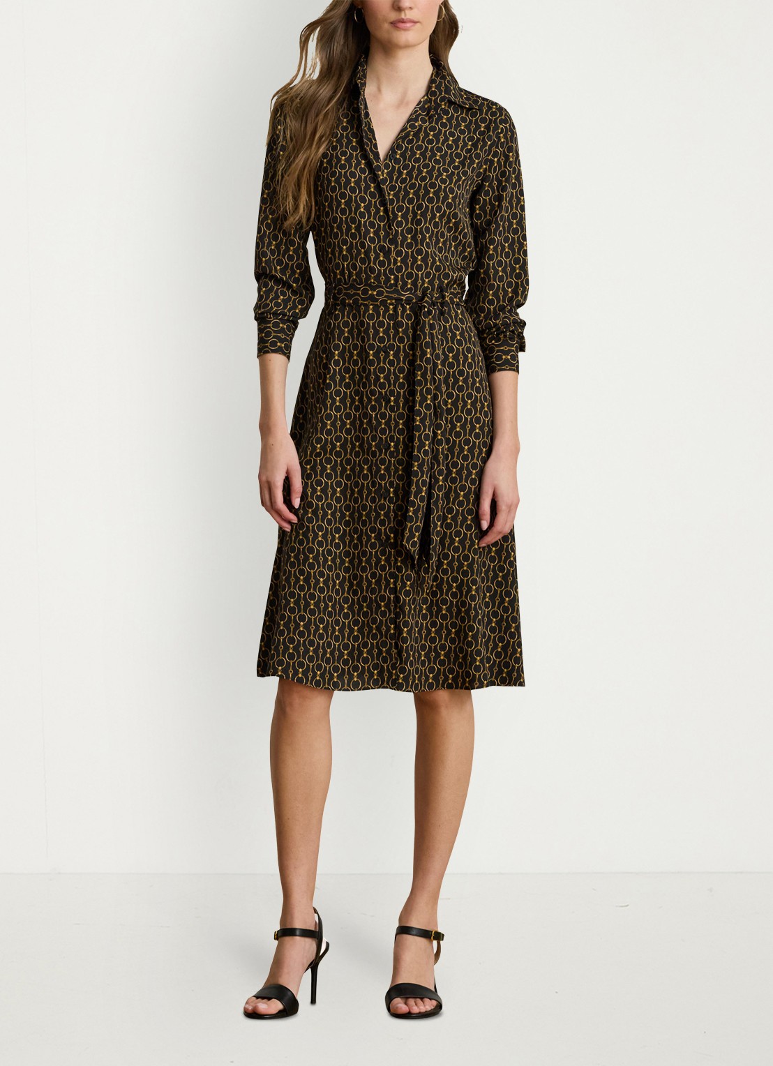 Ralph Lauren Midi blousejurk met print - voorkant 2 black multi / zwart