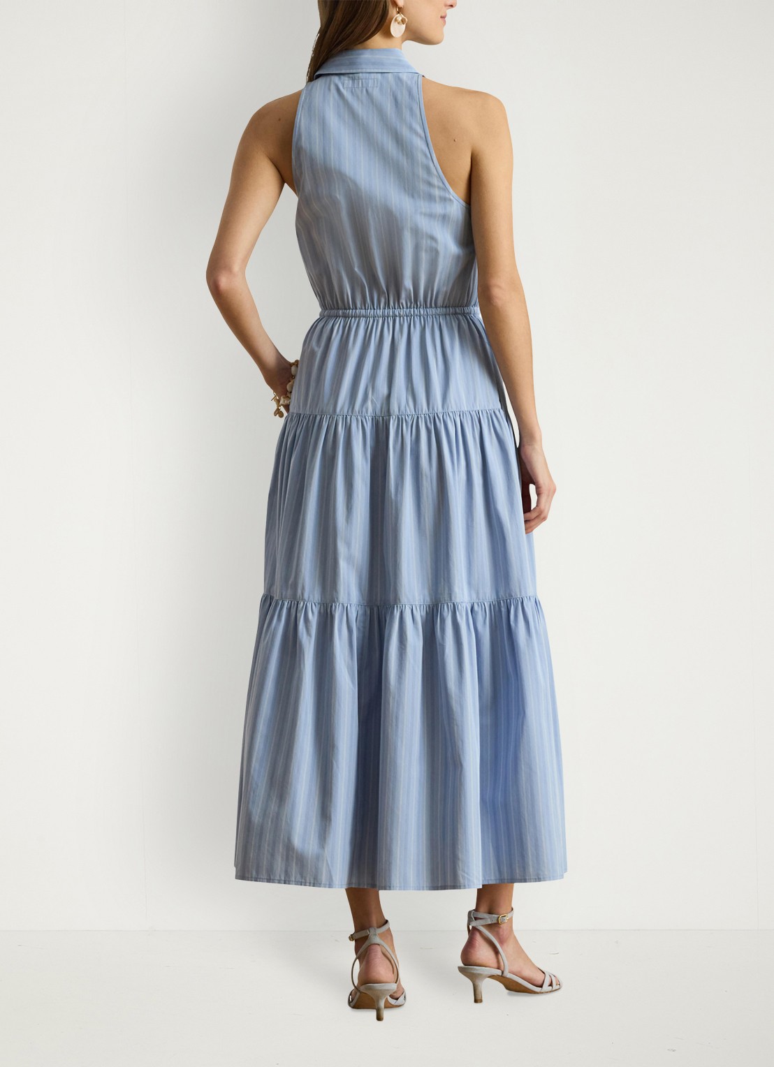 Ralph Lauren Midi blousejurk met streepprint en gestrikt detail - achterkant 4 blue/white multi / blauw