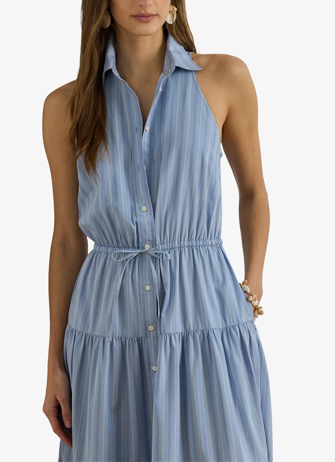 Ralph Lauren Midi blousejurk met streepprint en gestrikt detail - detail blue/white multi / blauw