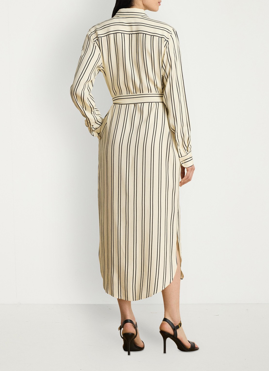 Ralph Lauren Midi blousejurk met streepprint en logoborduring - achterkant 3 mascarpone cream/black / crème/zwart