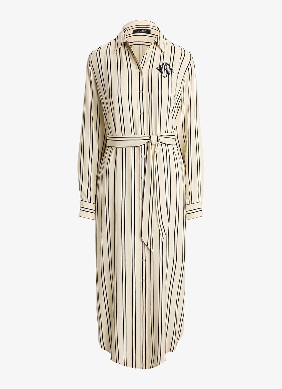 Ralph Lauren Midi blousejurk met streepprint en logoborduring - voorkant 4 mascarpone cream/black / crème/zwart