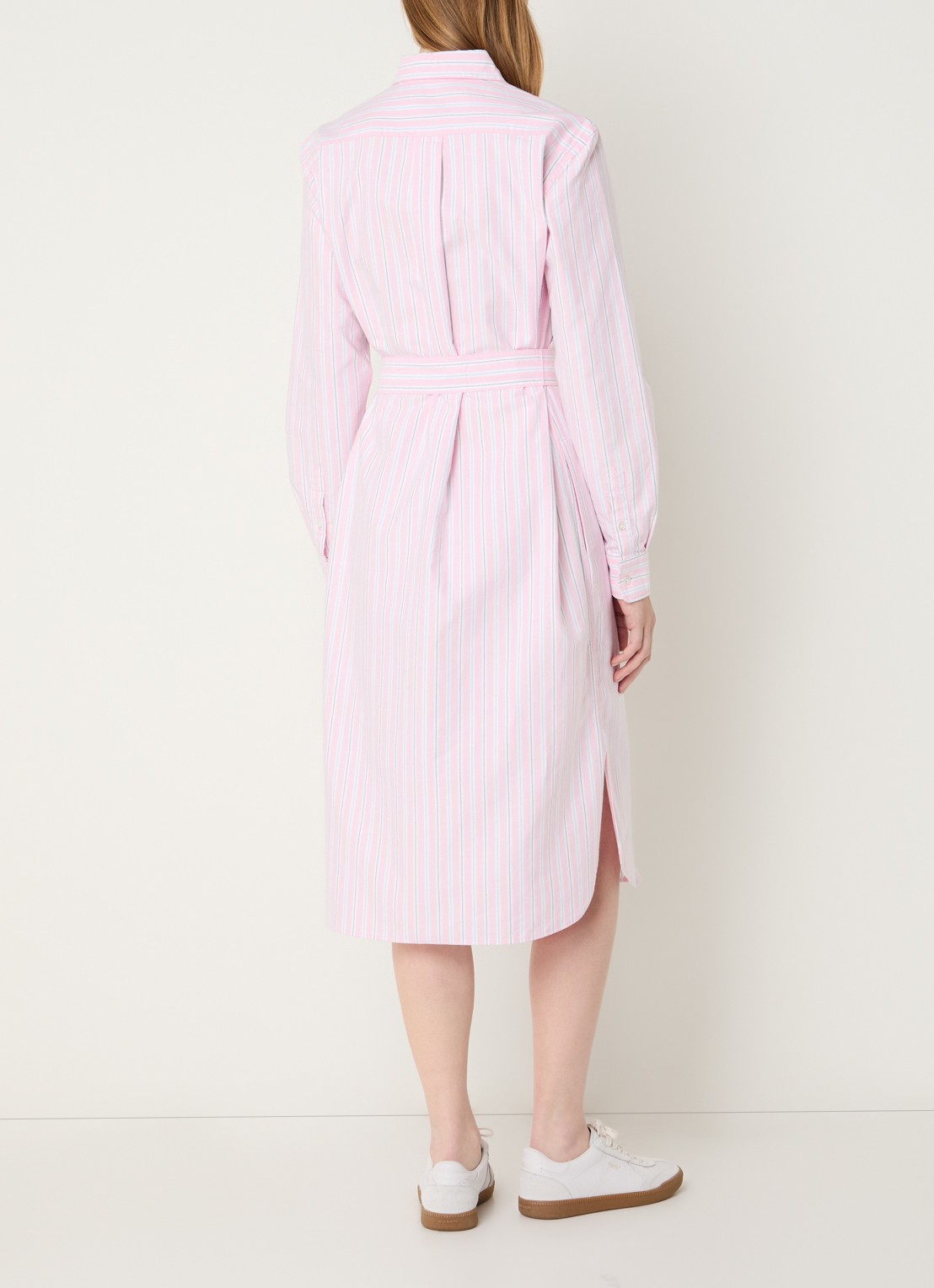 Ralph Lauren Midi blousejurk met streepprint en steekzakken - achterkant 3 roze
