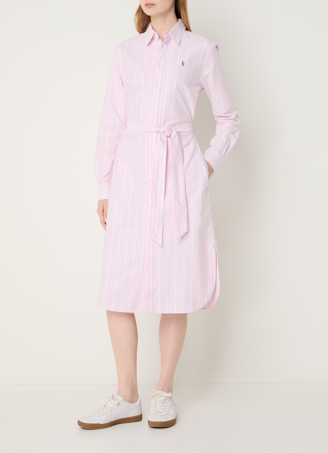 Ralph Lauren Midi blousejurk met streepprint en steekzakken - detail 4 roze