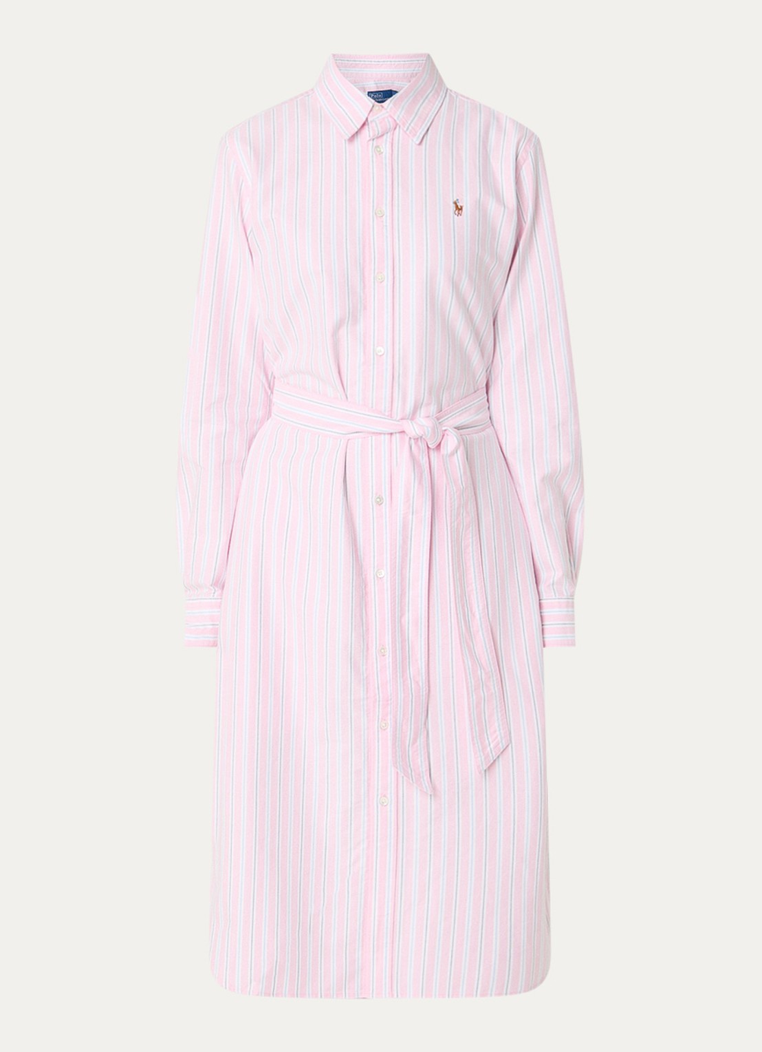 Ralph Lauren Midi blousejurk met streepprint en steekzakken - voorkant roze