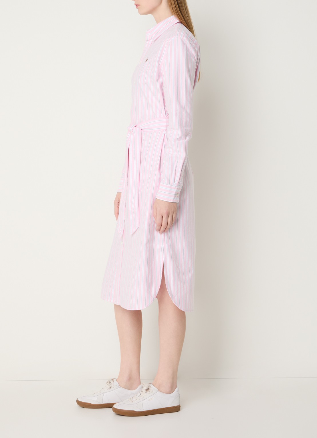 Ralph Lauren Midi blousejurk met streepprint en steekzakken - voorkant 2 roze