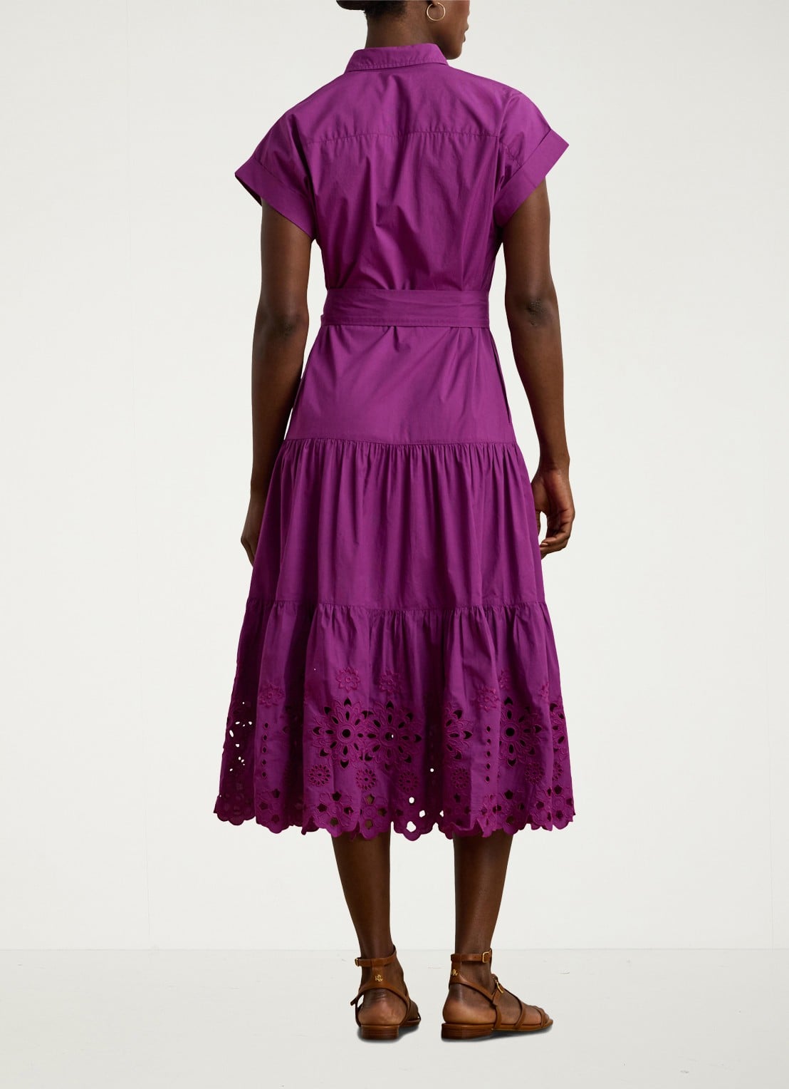 Ralph Lauren Midi blousejurk met strikceintuur - achterkant 3 paars