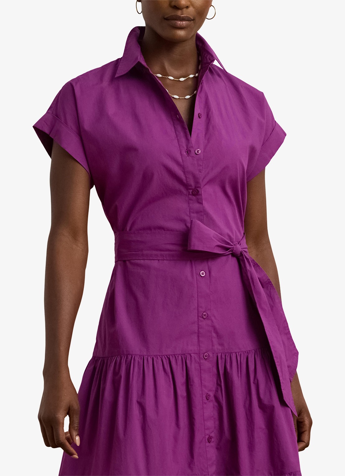 Ralph Lauren Midi blousejurk met strikceintuur - detail 4 paars